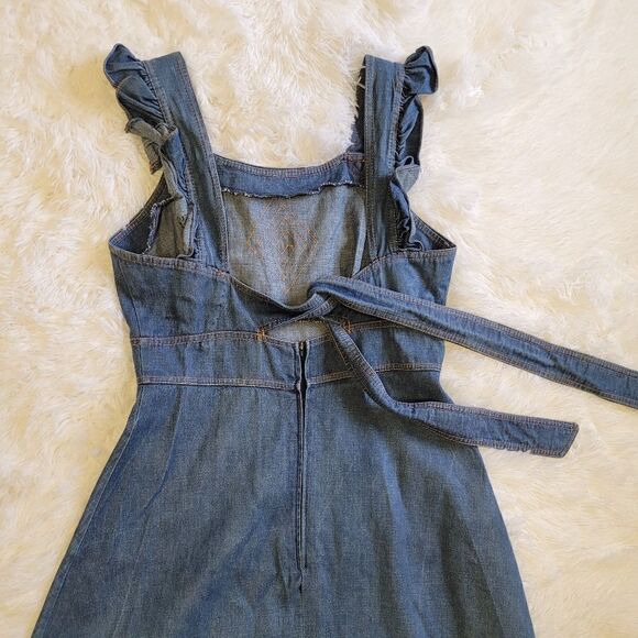 Vintage 60s/70s era Genuine French Vintage Denim Ruffle Dress Size Small - Picture 9 of 12